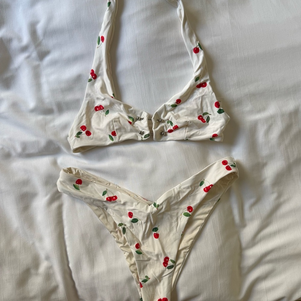 WeWoreWhat Cherry Print Cream Bikini Set